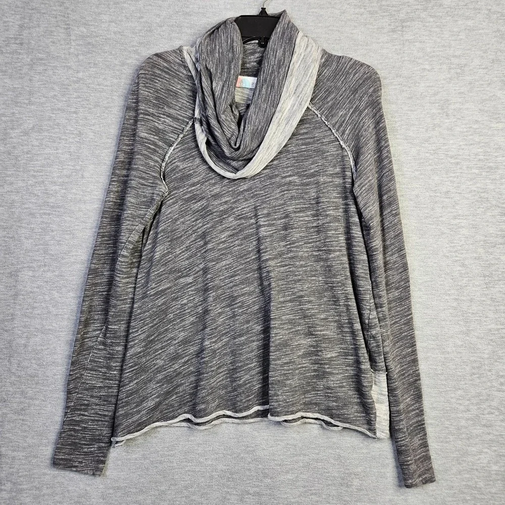 FP Beach Women Gray Cowl Neck Long Sleeve Top Lightweight Cozy Pullover One Sz